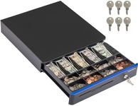 Cash Register Drawer for (POS) Point of Sale System with Front Round Corner 16", Removable Coin Tray, 5 Bill 8 Coin, 24V RJ11/12 Key-Lock Media Slot, Money Drawer for Business, Blue Bar/Black