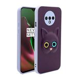 Pikkme Oneplus 7T Back Cover for Girls | Cute Cat Leather Finish | Soft TPU | Case for Oneplus 7T (Purple)