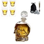 Skull Whiskey Decanter Set WEIRUIFANZHI 1 Glass Skull Skeleton Wine Bottle 25OZ & 4 Skull Glasses 2.5OZ & 1 Ice Clip for Brandy& 4 Granite Whiskey Ice Wine Stones,Vodka，Gifts,Bar and Party Decoration