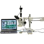 AmScope ZM-4TNW3-80AM-5M Digital Professional Trinocular Stereo Zoom Microscope, EW10x and EW25x Eyepieces, 2X-225X Magnification, 0.67X-4.5X Zoom Objective, Eight-Zone LED Ring Light, Double-Arm Boom Stand, 110V-240V, Includes 0.3x and 2.0x Barlow Lenses, 5MP Camera with Reduction Lens, and Software