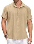 COOFANDY Men's Cuban Linen Shirt Guayabera Beach Cotton Casual Summer Shirt