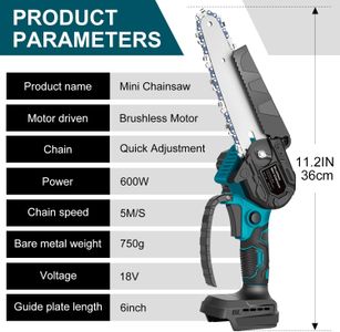 Mini Chainsaw for Makita 18V – 6" Brushless Electric Hand Saw, 600W, No Battery