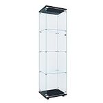 FLYMUHJIA Curio Cabinet Glass Display Case for Collectibles with Door, 4 Display Shelves Showcase, 64.2”Hx16.9''Lx 14.6''W Black