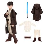 Jedi Knight Costume for Kids Hooded Robe with Tunic Uniform Robe Pants Belt Full Set Cospaly Clock (L)