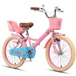 Glerc SASHA 20 Inch Kids Bike for Age 7 8 9 10 11 12 Years Old Girls Retro Vintage Style Children Bicycles with Doll Bike Seat & Stabilisers & Kickstand Pink