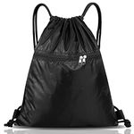 Drawstring Bag String Gym Sack Drawstring Sports Bag Swim Men Women Sack Outside Pocket Zipper PE Backpack Beach School Holidays Swimming Travel Boy Girl Waterproof (Black)