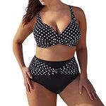 Swimsuit For Women Plus Size Women Retro Polka Dot Bikini Sets Two Piece Swimsuits Swimwear Beach Suit Gift For Women UK Black