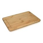 Navaris Wood Cutting Board - Medium Natural Bamboo Wooden Chopping Board with Juice Groove for Kitchen Food Prep - Size M, 14 x 9 inches