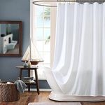 Keliniz 54x78 Inch Long White Fabric Stall Shower Curtain Liner - Washable Water-Repellent Soft Light RV Bathroom Shower Curtain with Hooks, Mold & Mildew Resistant, 137x198CM