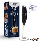 Sleepy Owl Powerful Milk Frother for Coffee | Black Color | Battery Operated Electric Frother | Stainless Steel Whisk with Frother Stand | Best for Coffee, Lattes, Milk, Hot Chocolates