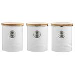 EHC Arctic Set of 3 Round White Tea, Coffee & Sugar Storage Container Jar With Airtight Lids, 1Litre - White