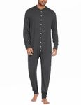 Ekouaer Onesie Adult Men Button Front Double-Layer Union Suit Long Johns One Piece Pajamas with Button Flap S-XXL