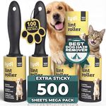 Tydi Pet Lint Rollers - 500 Sheets of Lint Roller Refills & 2 Handles - 100 Sheets per Sticky Clothes Roller - Lint Rollers for Pet Hair - Reusable Lint Roller for Clothes - Fluff Remover for Clothes