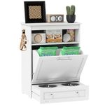 PawHut Pet Feeder Station, Dog Food Storage Container w/Raised Dog Bowls, Hanger, for Food and Water - White