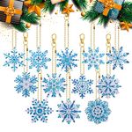 12pcs Snowflake Diamond Painting Keychains, Winter 5D Snowflake Diamond Painting Kits Snowflake Keychains DIY Diamond Art Christmas Hanging Pendant for Crafting Party Supplies