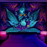 UV Cool Alien Psychedelic Weed Tapestry, Green Psychedelic Cannabis Leaf Tapestry Wall Hangings, Art Psychedelic Tie Dye Stoner Hippie Men Decorated Bedroom Room College Dormitory Tapestry, 60 X 40 IN