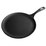 VICTORIA Cast Iron Round Pan Comal Griddle Seasoned with 100% Kosher Certified Non-GMO Flaxseed Oil, 10.5 inch, Black