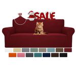 MAXIJIN Super Stretch Couch Cover for 3 Cushion Couch, 1-Piece Universal Sofa Covers Living Room Jacquard Spandex Furniture Protector Dogs Pet Friendly Fitted (Large, Wine Red)