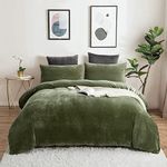 Lanqinglv Flannel Fleece Duvet Cover Set Single Olive Green Velevt Cozy Thick Teddy Bedding Sets for Girls Teens,Warm Winter Quilt Cover with Zipper Closure and Pillowcase