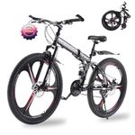 TRIOBLADE 26'' 27.5 Inch Folding Mountain Bike 21-Speed Foldable Mountain Bicycle with Dual Disc Brakes 3 Spoke Wheels Mountain Bikes,Dual Suspension Design for Adult Men Women (Black&Red, 27.5inch)