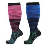 2 Pairs Plus Size Compression Socks for Women Men, Extra Wide Calf Large Knee High Stockings, 20-30 mmHg Sports Socks for Travel Yoga, Running