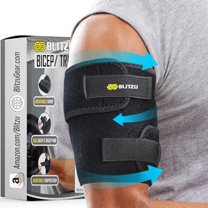 BLITZU Bicep & Tricep Tendonitis Brace Compression Sleeve. Upper Arm Brace Wrap Support Tendon Band for Pain Relief, Muscle Strains Recovery & Inflammation for Men & Women. Black S-M