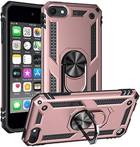 Cavor for iPod Touch 5 6 7 Case (4.0") TPU Case PC Bumper 360° Rotation Ring Holder Kickstand Back Cover [Work with Magnetic Car Mount] Shockproof Protective Cover-Rose