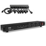 Pyle 19 Outlet 1U 19" Rackmount PDU Power Distribution Supply Center Conditioner Strip Unit Surge Protector 15 Amp Circuit Breaker 4 USB Multi Device Charge Ports 15FT Cord (PCO865) Black