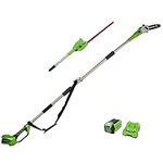 Greenworks Cordless 2-in-1 Pole Saw and Pole Hedge Trimmer with Shoulder Strap, Pole Saw 20cm Bar, Trimmer 51cm Dual Action Blades, WITH 40V Battery and Charger G40PSH