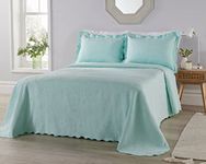 Diana Cowpe GREEN KING SIZE BED THROW Bedspreads & Coverlets | Beautiful "Victoriana" Portugese Matelassé Floral Textured Scalloped Edge Blanket Lightweight Summer Layer(260 x 260cm)