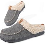 LongBay Women's Wool Felt Sherpa Memory Foam Slippers with Plush Fleece Lining Slip on Moc Clogs Indoor Or Outdoor (Medium / 7-8, Gray)