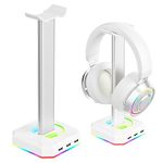 TuparGo White Headphone Stand for Desk RGB Lights Headset Holder with 3 USB Port for Connect Keyboard,Mouse,Headset or Charging,Suitable for All Over-Ear Headphone (White)