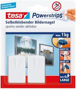 Tesa Powerstrips Crochets de Fixation Auto-Adhésifs pour Cadres et Tableaux – Supporte des Objets Jusqu'à 1 Kg – Amovibles et Réutilisables avec les Powerstrips Large Blanc 2 Pièces