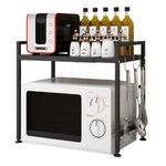BRAVECOW Microwave Shelf Stand Expandable Oven Rack Storage Kitchen Organizer Counter Cabinet Holder Adjustable Width Height with 4 Hooks (1-Tier)