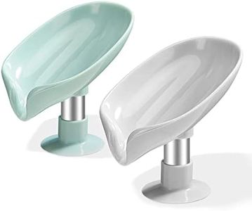 Soap Dishes 2 Pcs,Soap Holder with Drainage,Soap Dish for Shower,Easy Cleaning Soap Box Container,Leaf Shape Soap Tray,Used in The Kitchen Bathroom and Counter Top (Grey and Teal)