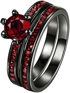 Bridal Sets Black Gold Plated Womens Wedding Ring Sets Red Cz Engagement Ring 2pcs Wedding Band