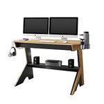 Techni Mobili Home Office Computer Writing Desk Workstation with Two Cupholders and a Headphone Hook-Pine, Engineered Wood