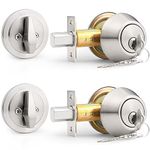 Probrico(2 Pack) Keyed Alike Single Cylinder Deadbolts Brushed Nickel (Combo Packs), Keyway Keys Handleset, 3 Keys Anti-Theft Interior& Exterior Door Hardware (for Entrance Lock and Front Gate)