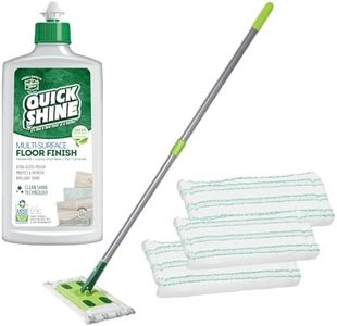 Quick Shine Multi Surface Floor Polish Mop Kit with 3 Reusable Pads & 1 16 oz. Floor Finish Cleaner | Use Wet + Dry | Squirt, Spread, Done | Hardwood, Luxury Vinyl Plank, Laminate