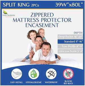 Split King Mattress Encasement 39" x 80" (2PCs) - Waterproof Zippered Protector Hypoallergenic Premium Quality Bed Cover