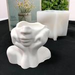 MATIN IMPEX Holding Face Flower Pot Silicone Mold for Concrete, Cement Flower Pot Making, Abstract Plaster Flowerpot Mold, Candle Holder Resin Mould (White - pack of 1)