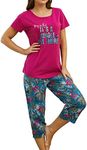 PNAEONG Women's Pajama Set - Cotton-Blend Short-Sleeve Loose Top with Matching Capri Bottoms SY296-Jungle-L