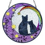 DREAMSKIP Cat Stained Glass Window Hanging, 6 Inch Stain Glass Panel with Chain, Stain Glass Suncatcher Loss of Cat Sympathy Gifts for Women