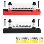 VOANZO 6 Terminal Bus Bar Ground Power Distribution Terminal Block Bus Bar with Cover for Auto Marine Car Pickup Trailer RV Boat (Red+Black)