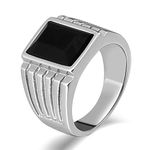 AmDxD Men's signet ring, men's silver rectangular ring, black cubic zirconia, stainless steel ring, Stainless steel, Cubic zirconia,