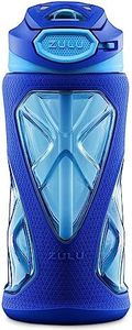 ZULU Torque 16oz Plastic Kids Water Bottle with Silicone Sleeve and Leak-Proof Locking Flip Lid and Soft Touch Carry Loop for School Backpack, Lunchbox, Outdoor Sports, Dishwasher Safe, Mojo Blue
