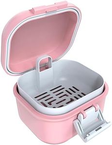 ARGOMAX Leak Proof Denture Bath Cup, Portable Soaking Denture Box, Denture Bath Case with Strainer, for Dentures and Braces (Pink + White).