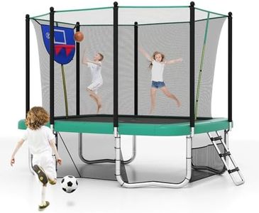 COSTWAY Outdoor Trampoline, 10FT x 8FT Rectangle Trampoline with Basketball Hoop, Soccer Goal, Storage Bag, Safety Enclosure Net and Ladder, Recreational Trampolines for Toddlers & Adults (Green)