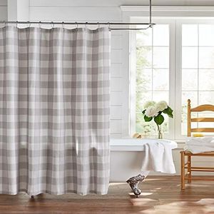 Elrene Home Fashions Farmhouse Living Buffalo-Check Shower Curtain, 72" x 72", Gray/White