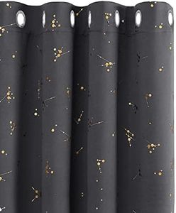 Deconovo Eyelet Blackout Curtains, Gold Constellation Printed Curtains Thermal Insulated Curtains for Bedroom, 46 x 54 Inch(Width x Length), Light Grey, 2 panels